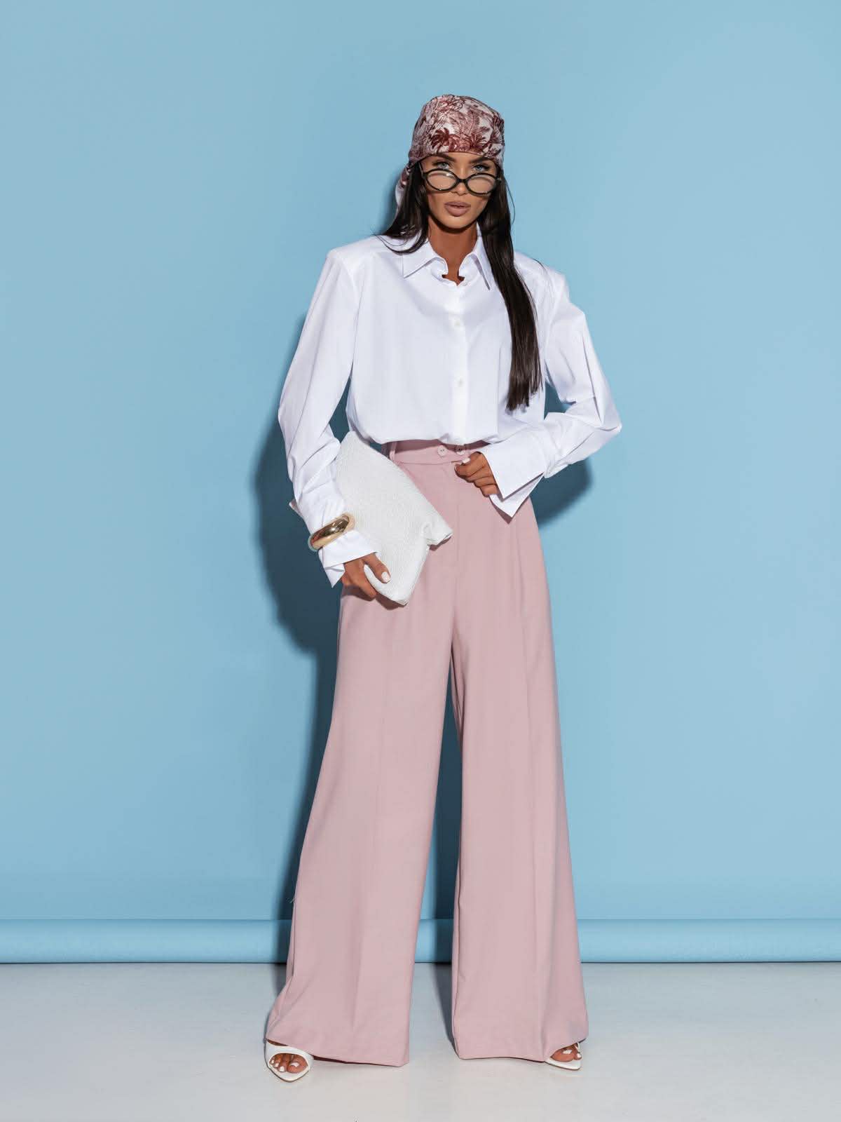 Balti medvilniniai marškiniai su petukais „Elara Structured Shirt“