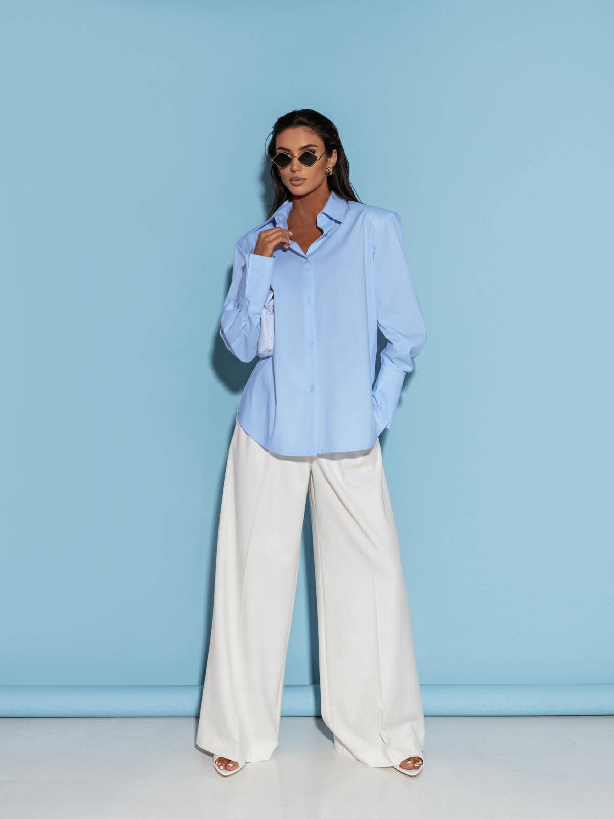 Žydri medvilniniai marškiniai su petukais „Elara Structured Shirt“