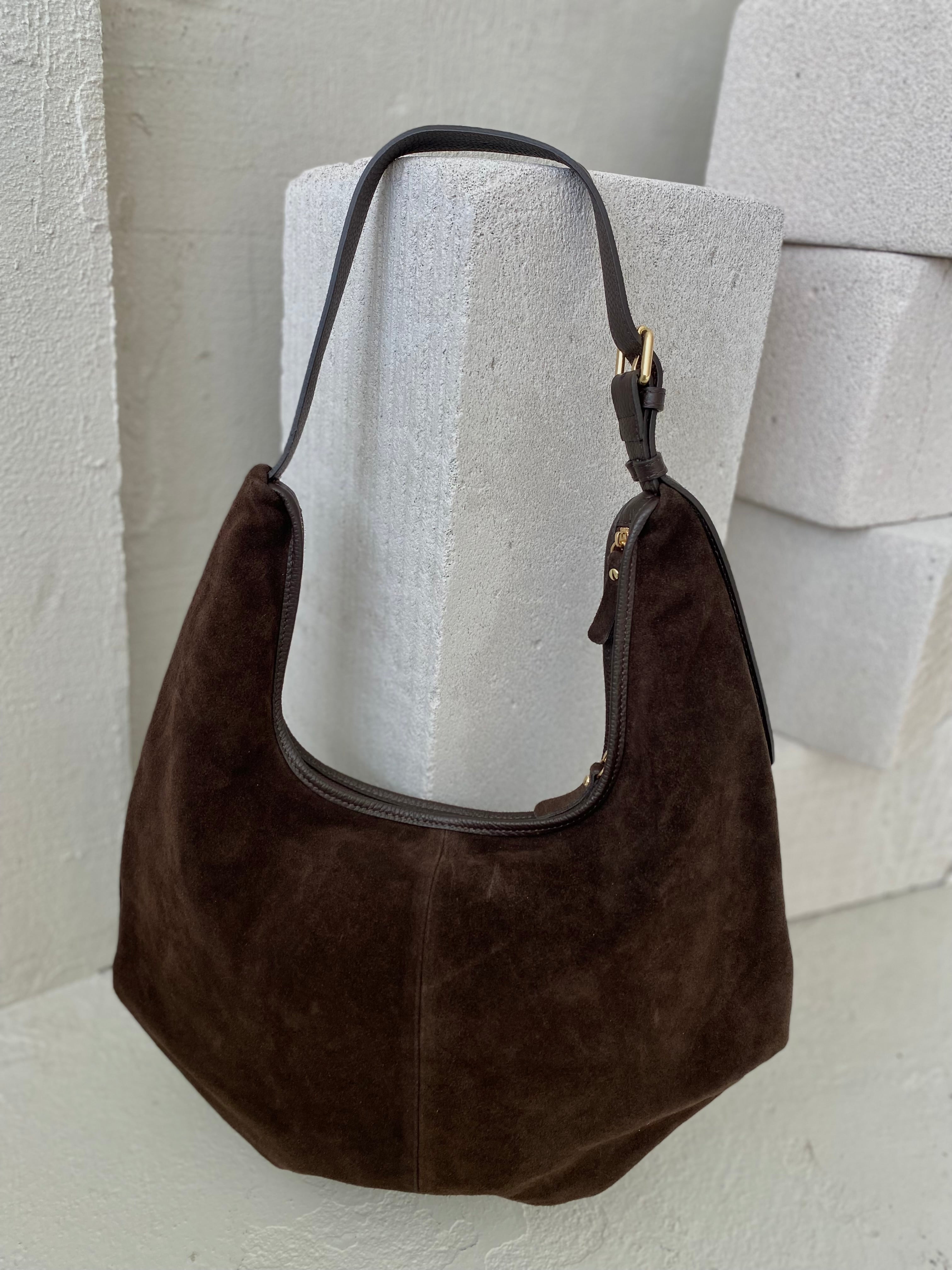 Šokoladinė verstos odos rankinė „Elara Suede Boho Bag“