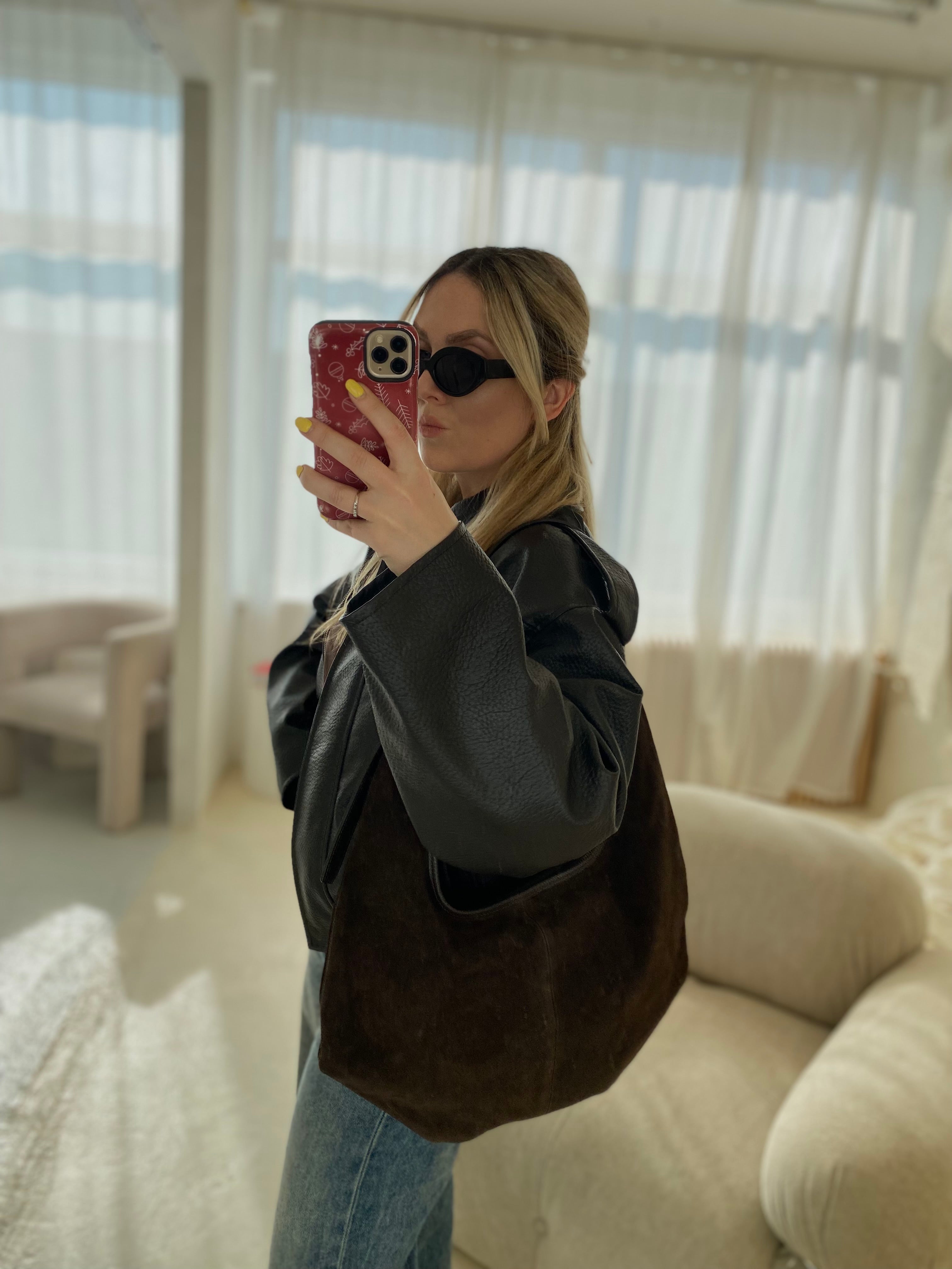 Šokoladinė verstos odos rankinė „Elara Suede Boho Bag“