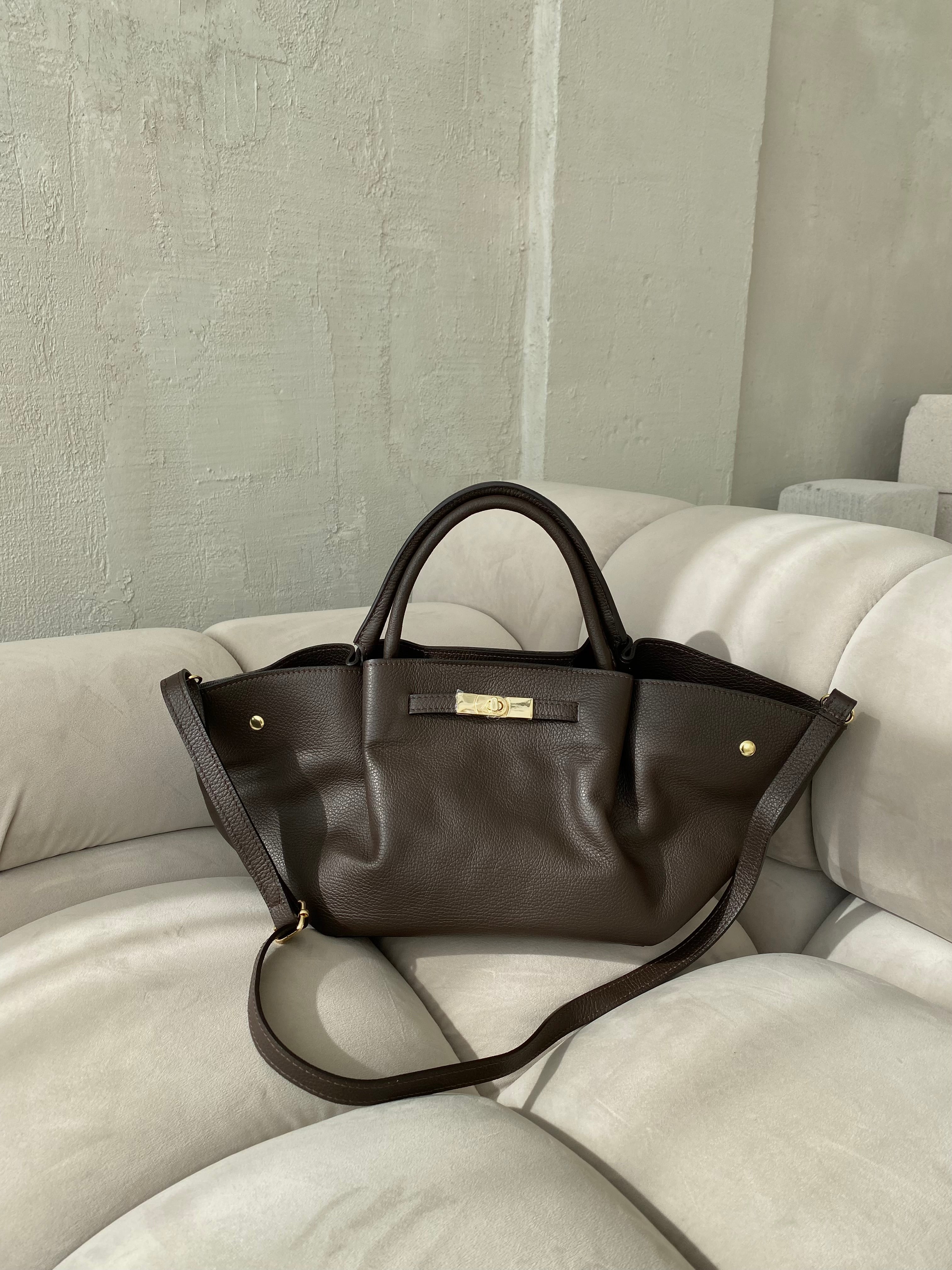 Šokoladinė natūralios odos rankinė „Virel Leather Bag“