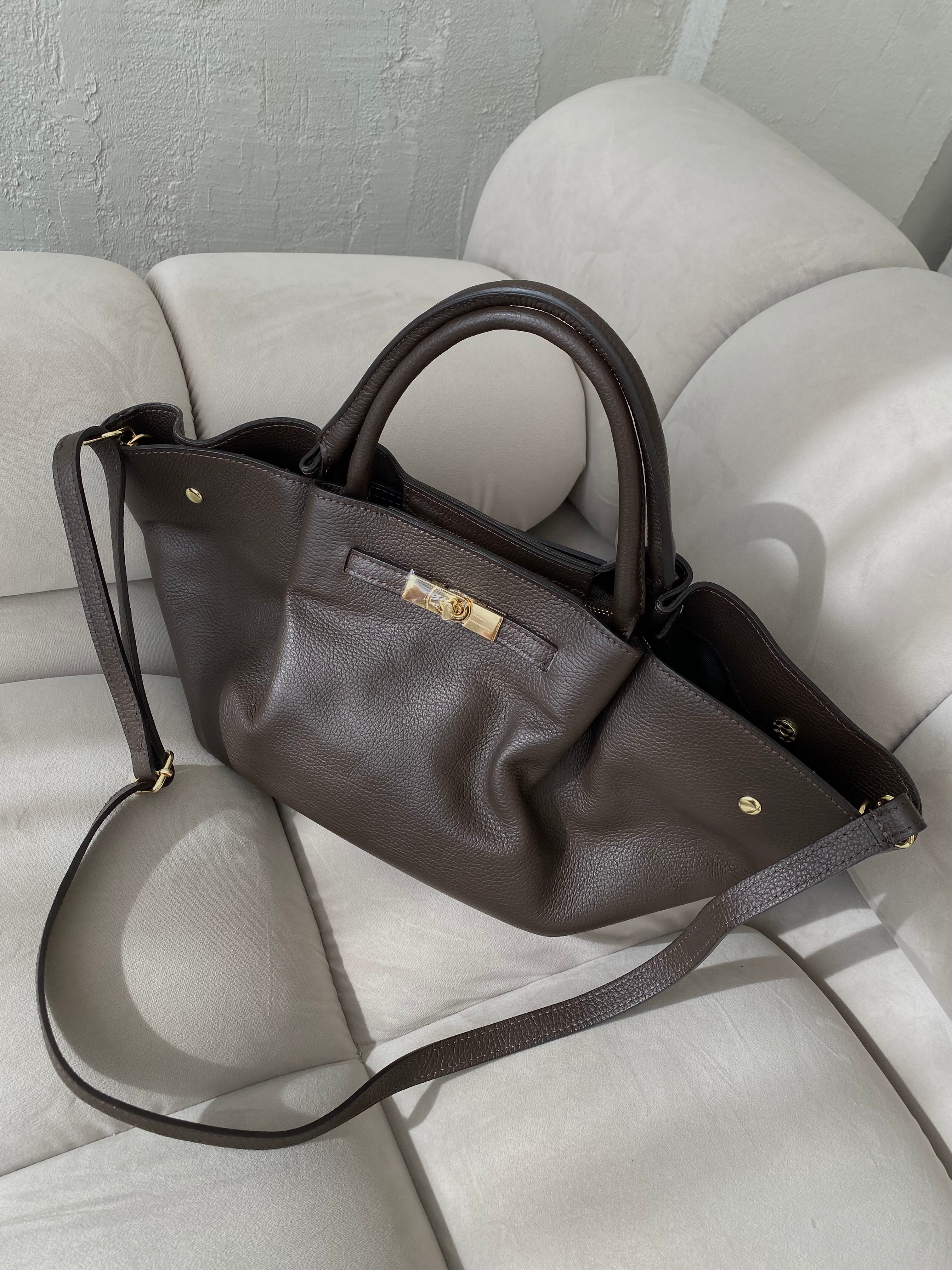 Šokoladinė natūralios odos rankinė „Virel Leather Bag“