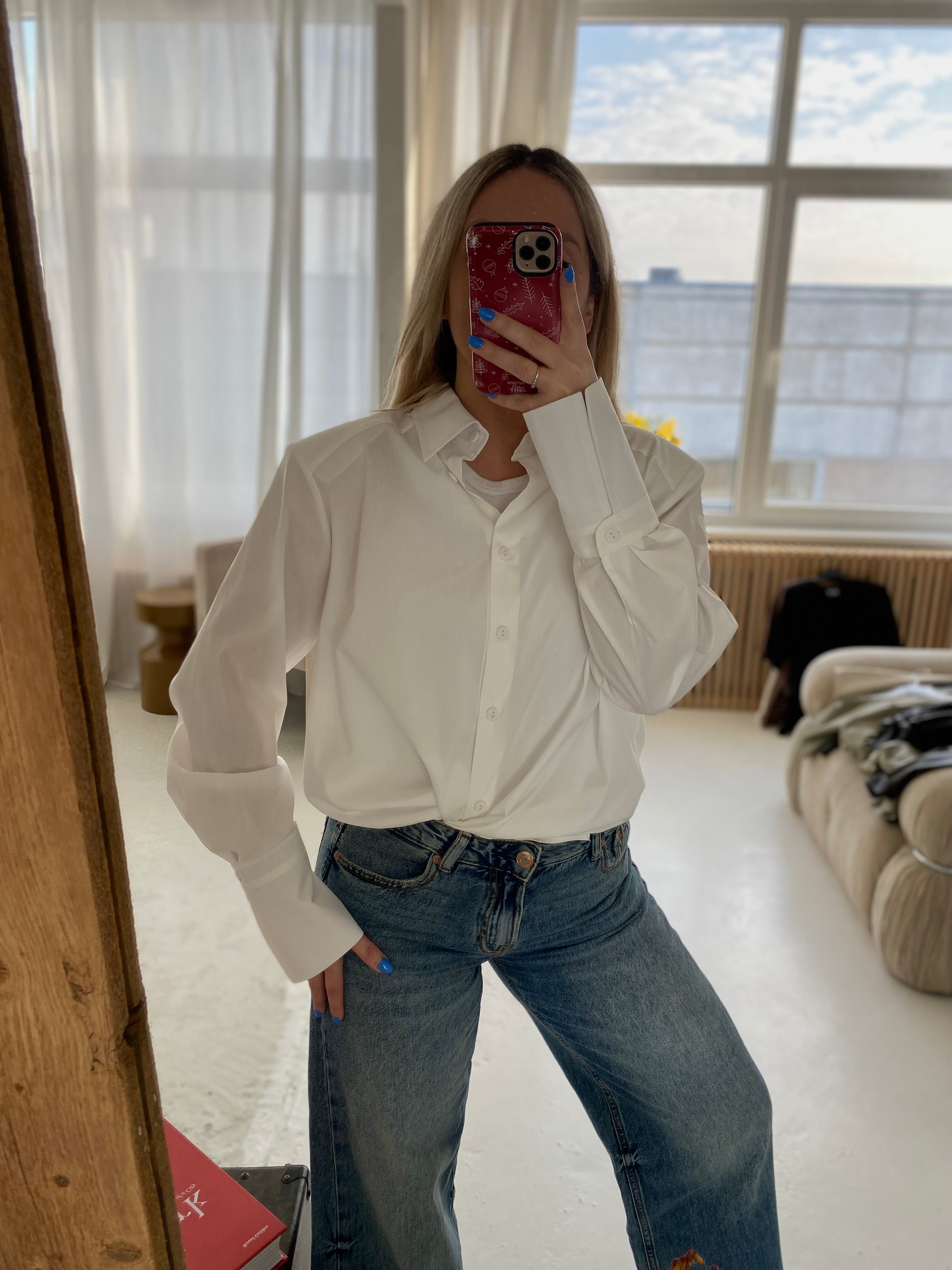 Balti medvilniniai marškiniai su petukais „Elara Structured Shirt“