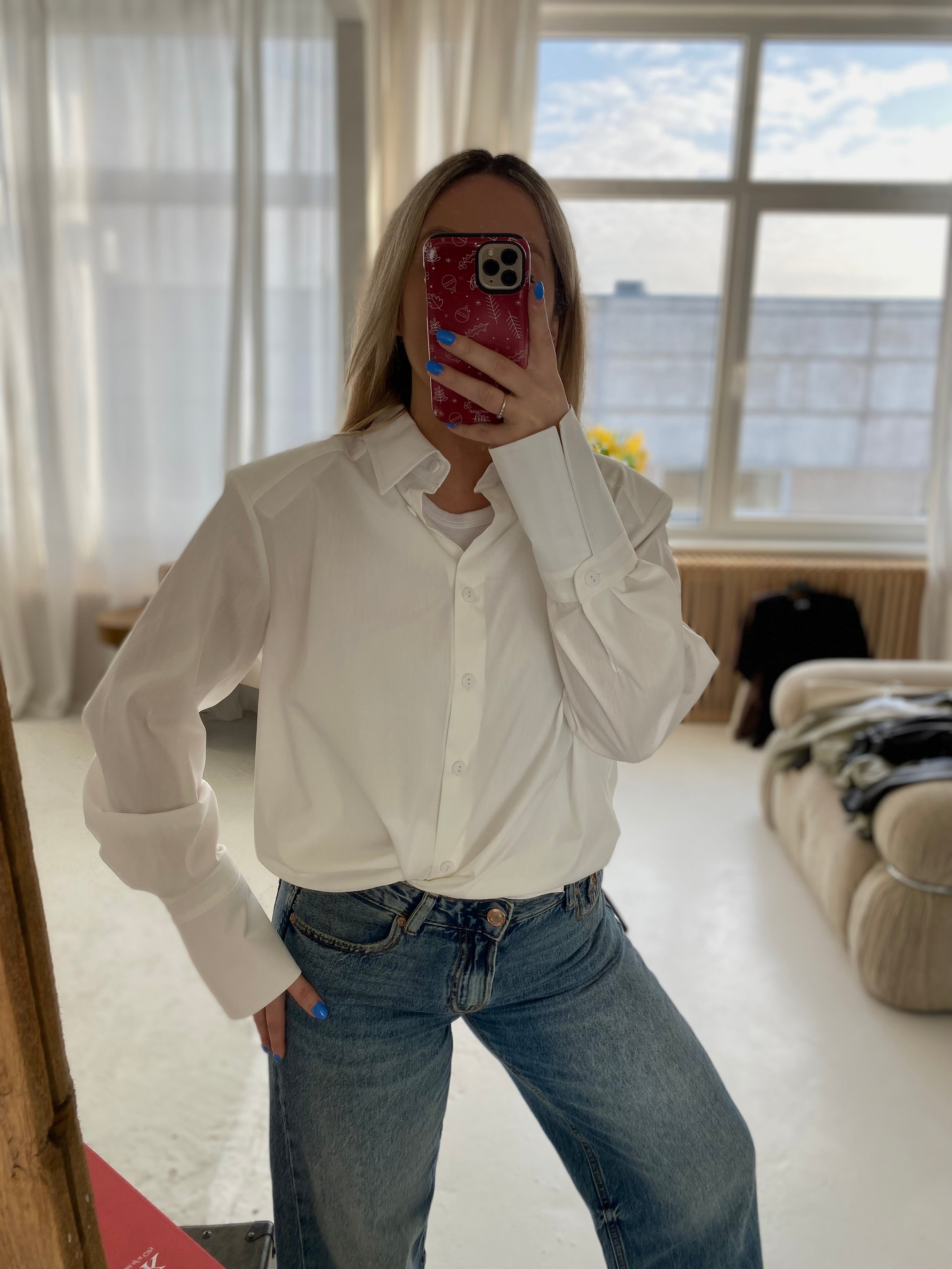 Balti medvilniniai marškiniai su petukais „Elara Structured Shirt“