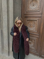 Burgundiškai šokoladinis lamos dirbtinio kailio šalikas “Burgundy Chocolate Lama Faux Fur Scarf 2m”