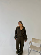 Šiltas megztas laisvalaikio komplektas su vilna “Wool Cozy Khaki Set”