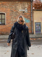 Juodas dirbtinio lamos kailio šalikas “Black Lama Faux Fur Scarf 2m”