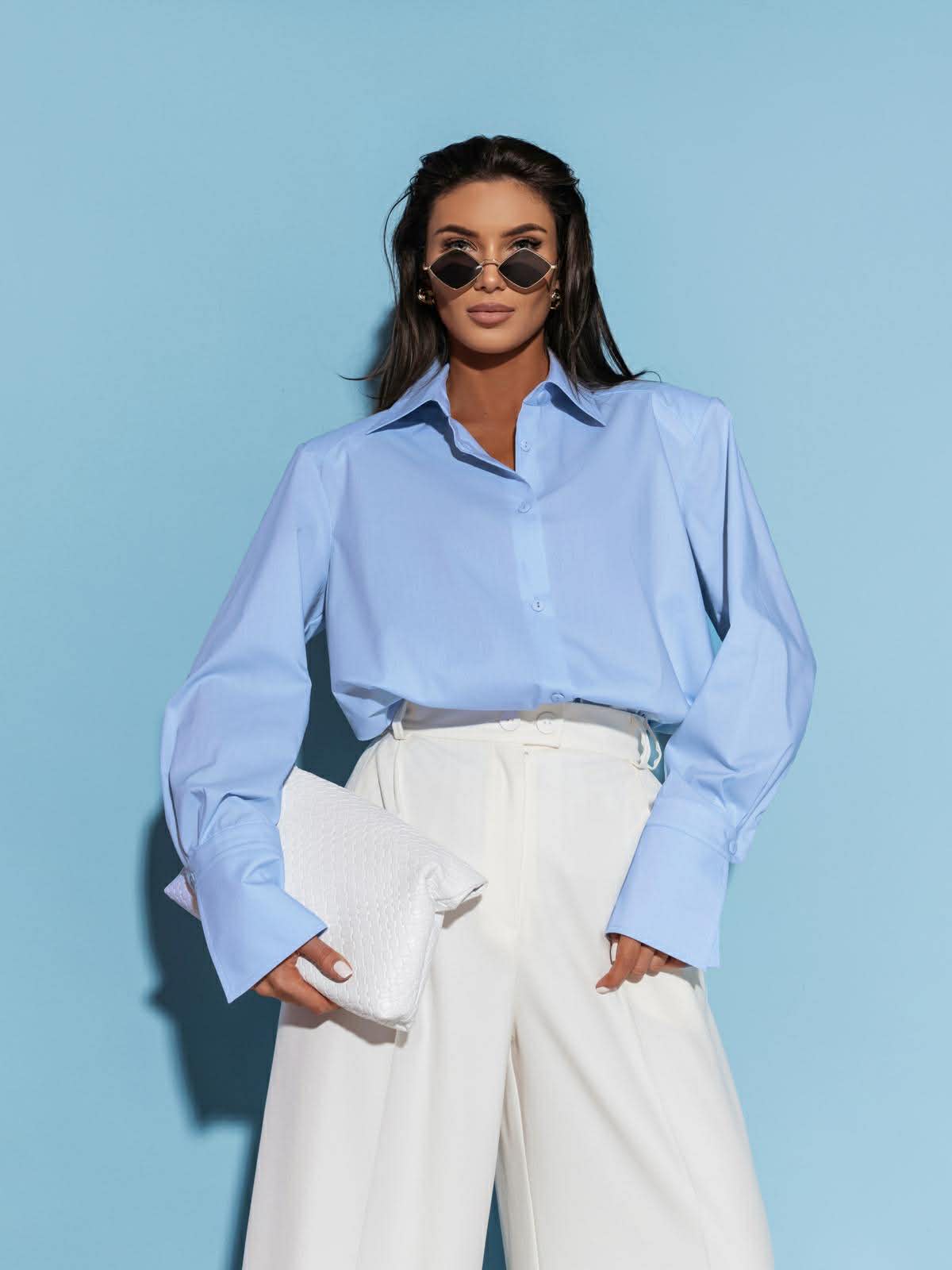 Žydri medvilniniai marškiniai su petukais „Elara Structured Shirt“