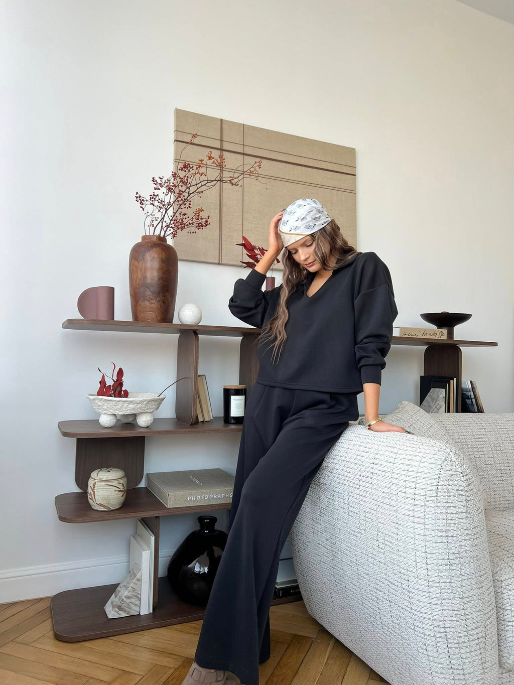 Laisvalaikio komplektas su polo tipo megztiniu – “Soft Polo Lounge Set – Graphite”