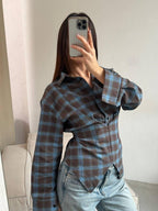 Languoti rudi su mėlynu įliemenuoti marškiniai „Aurelia Tie Waist Shirt“