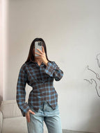 Languoti rudi su mėlynu įliemenuoti marškiniai „Aurelia Tie Waist Shirt“