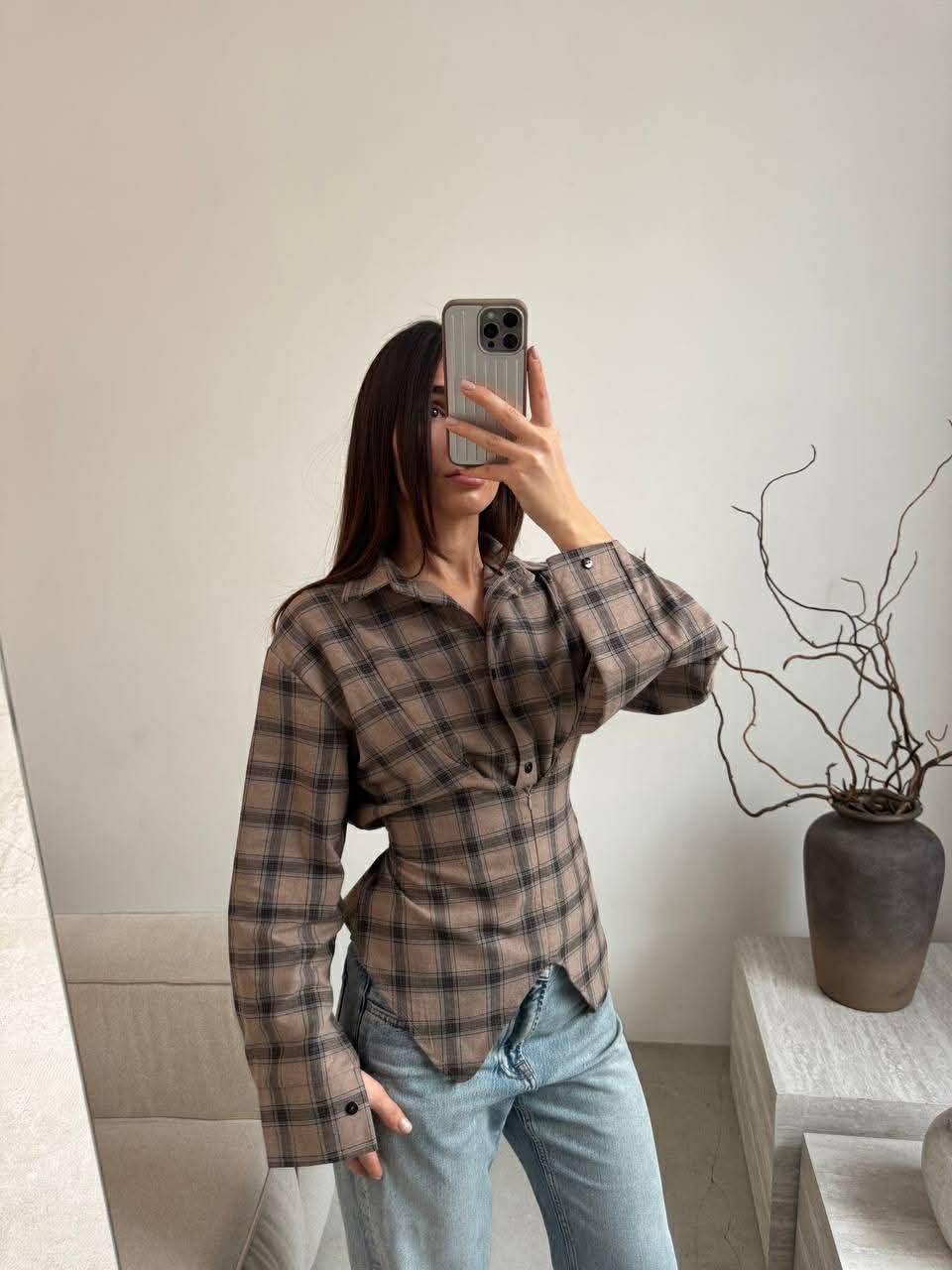 Languoti rudi įliemenuoti marškiniai „Aurelia Tie Waist Shirt“