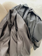 Šokoladinė premium dirbtinės odos bomber tipo striukė „Noelle Luxe Bomber“