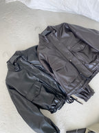 Juoda premium oversize dirbtinės odos striukė „Arlette High Neck Jacket“