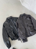 Juoda premium oversize dirbtinės odos striukė „Arlette High Neck Jacket“