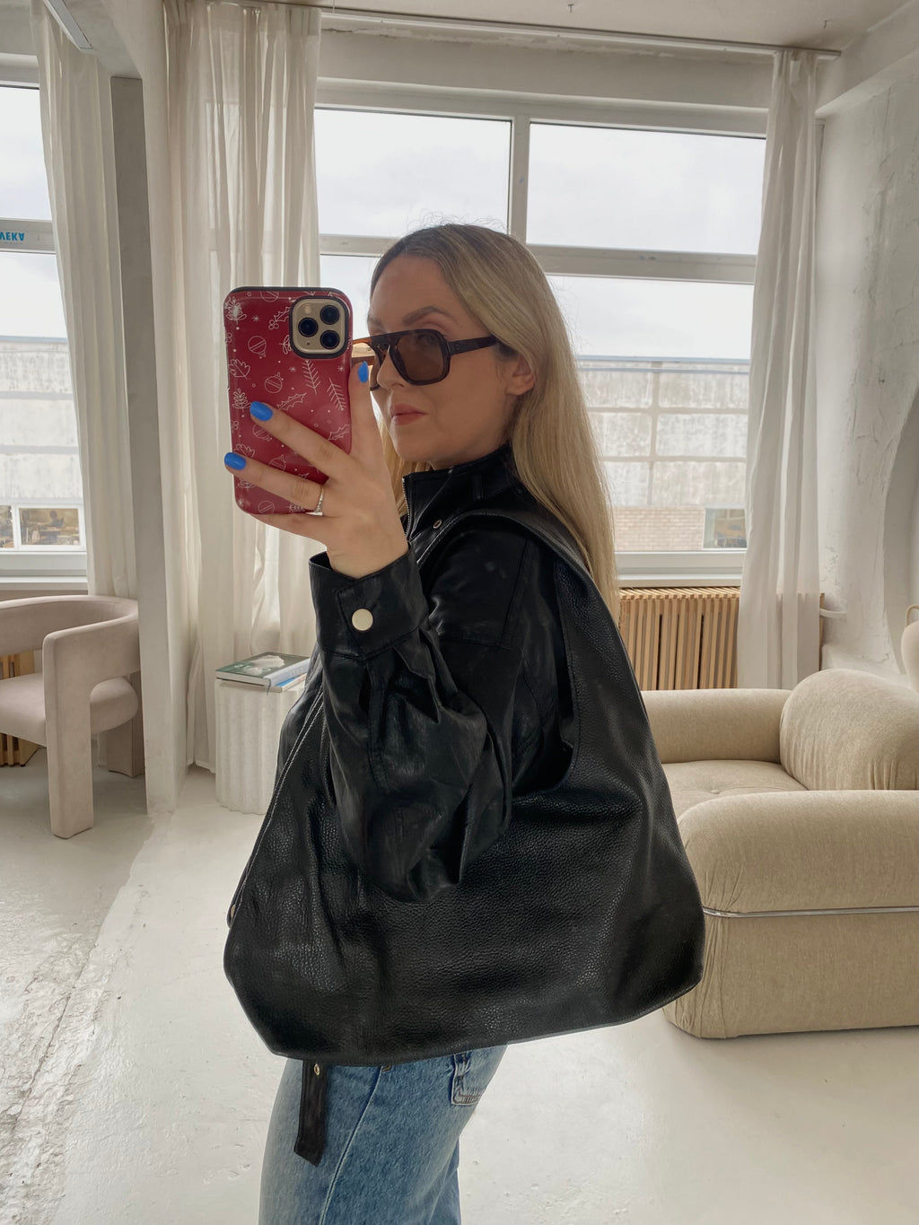 Juoda natūralios odos krepšio tipo rankinė „Marlow Soft Leather Hobo“