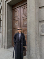 Juodas premium ilgas lietpaltis „Elysian Trench Coat“