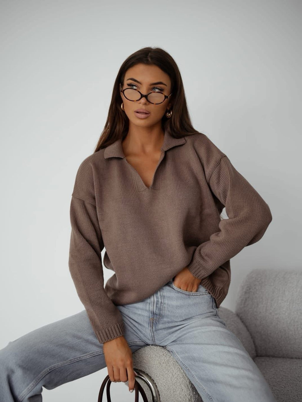 Šokoladinis polo tipo megztinis “Polo Knit Chocolate”