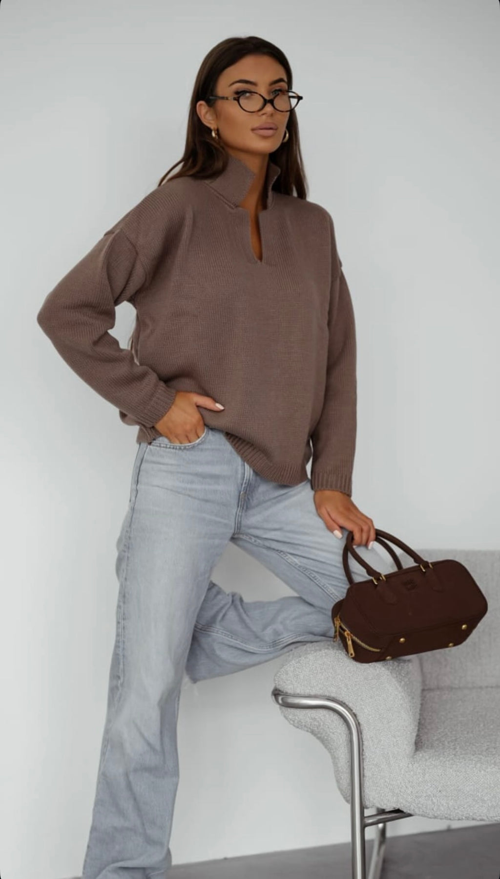 Šokoladinis polo tipo megztinis “Polo Knit Chocolate”