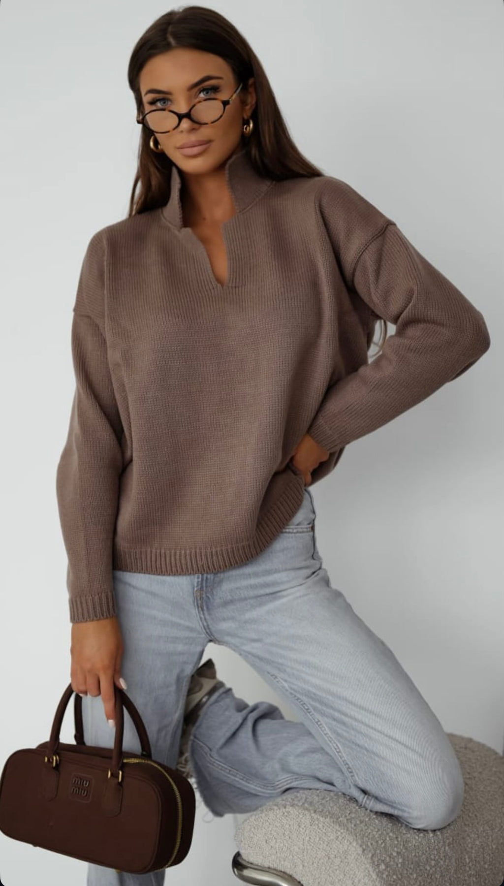 Šokoladinis polo tipo megztinis “Polo Knit Chocolate”