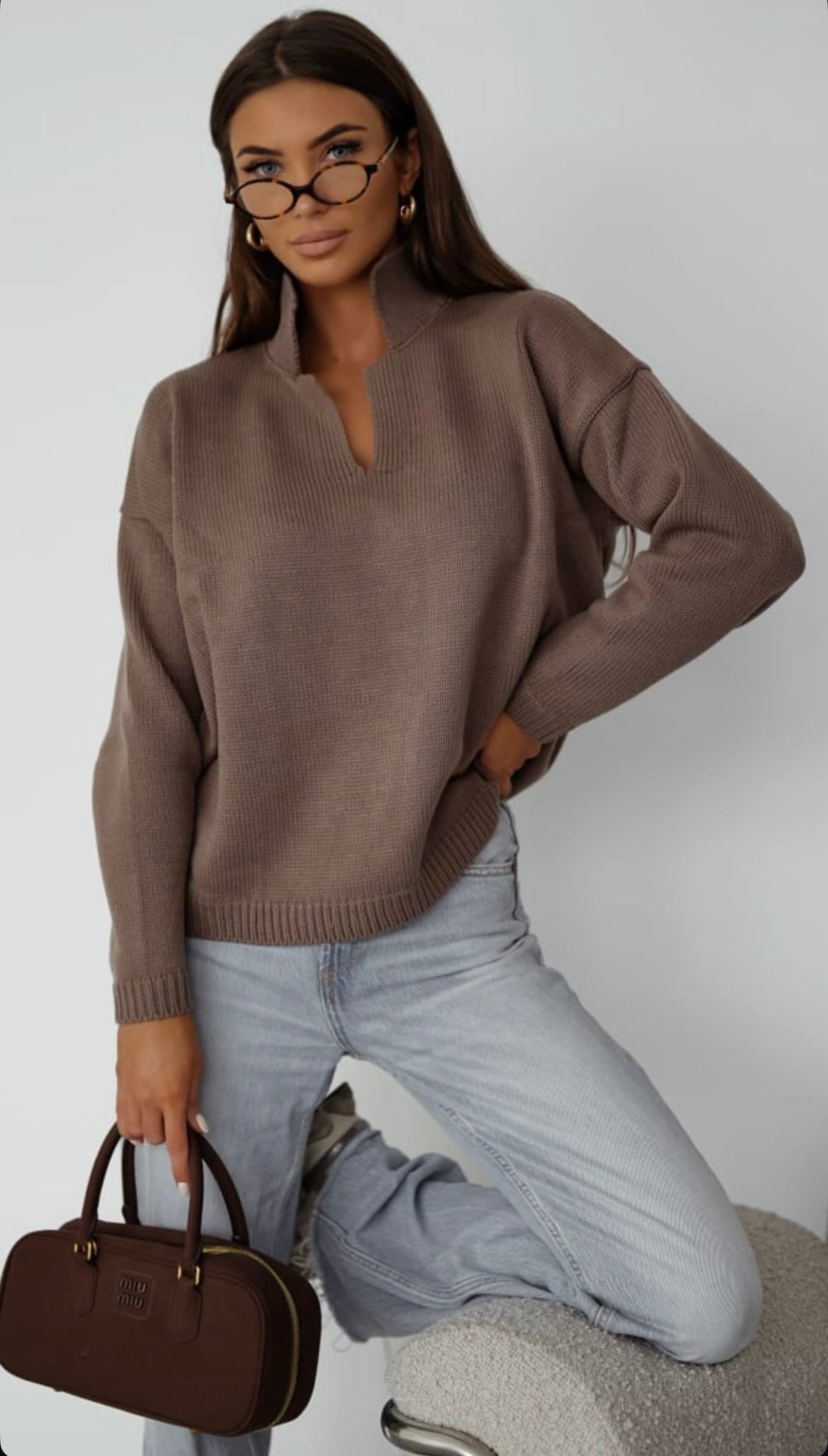 Šokoladinis polo tipo megztinis “Polo Knit Chocolate”