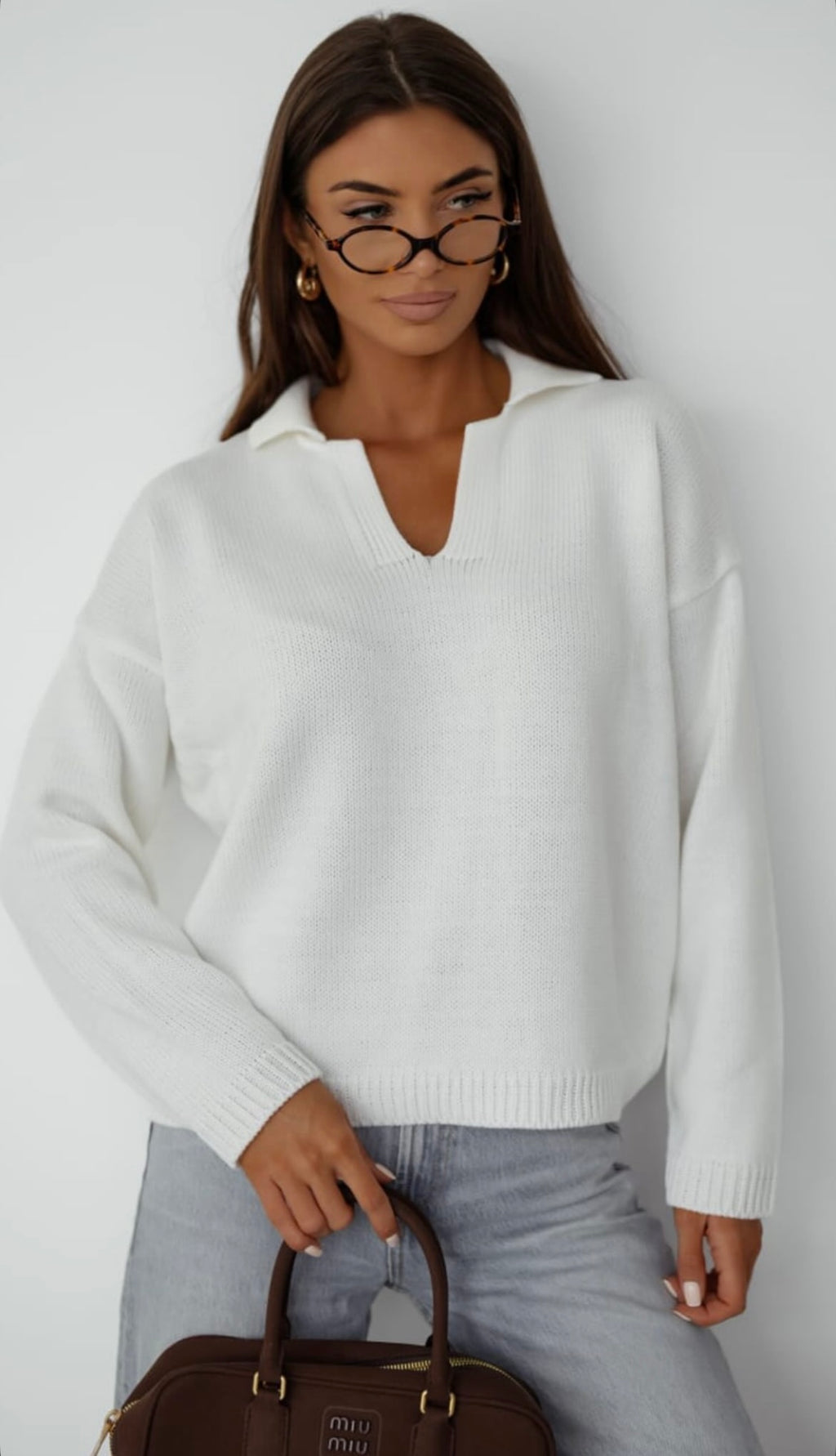 Baltas polo tipo megztinis “Polo Knit White”