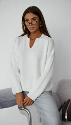 Baltas polo tipo megztinis “Polo Knit White”