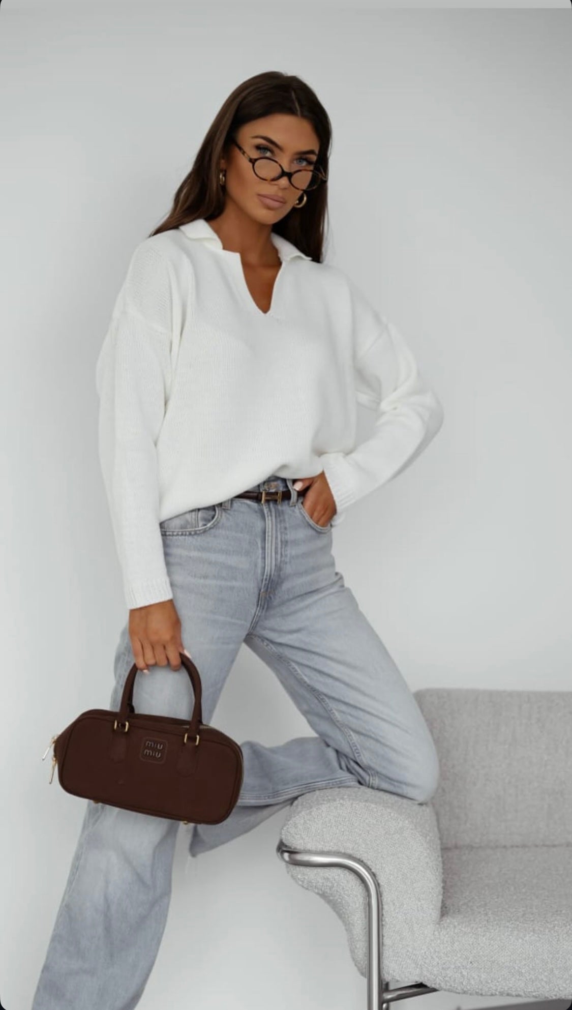 Baltas polo tipo megztinis “Polo Knit White”