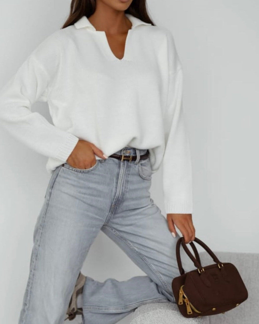 Baltas polo tipo megztinis “Polo Knit White”