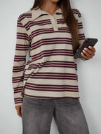 Polo tipo dryžuota palaidinė “Striped Polo Light Beige & Bordeaux”