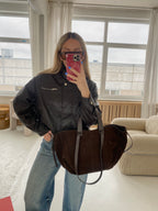 Šokoladinė verstos odos tote rankinė „Sorelle Suede Tote“