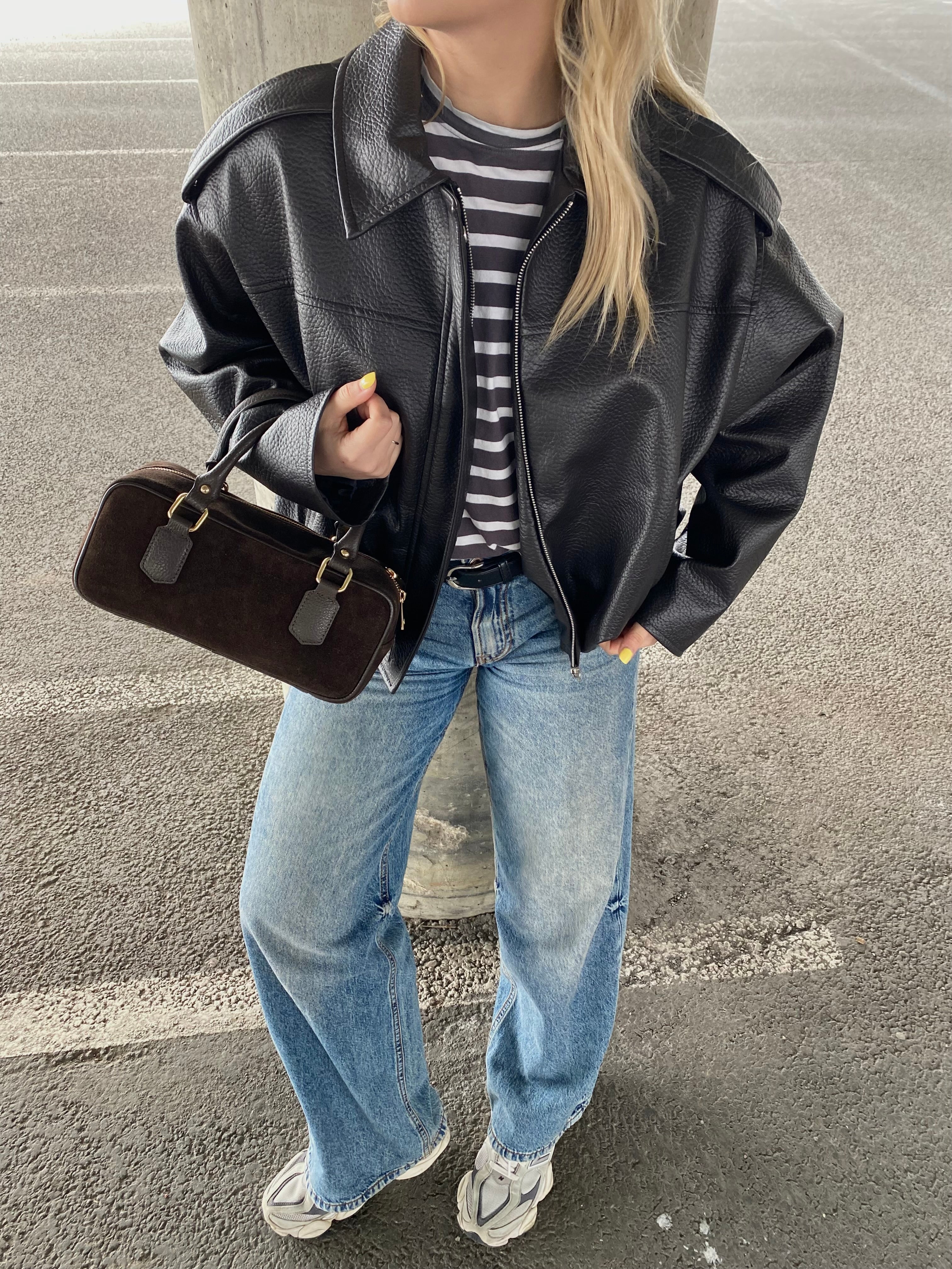 Šokoladinė premium dirbtinės odos bomber tipo striukė „Noelle Luxe Bomber“