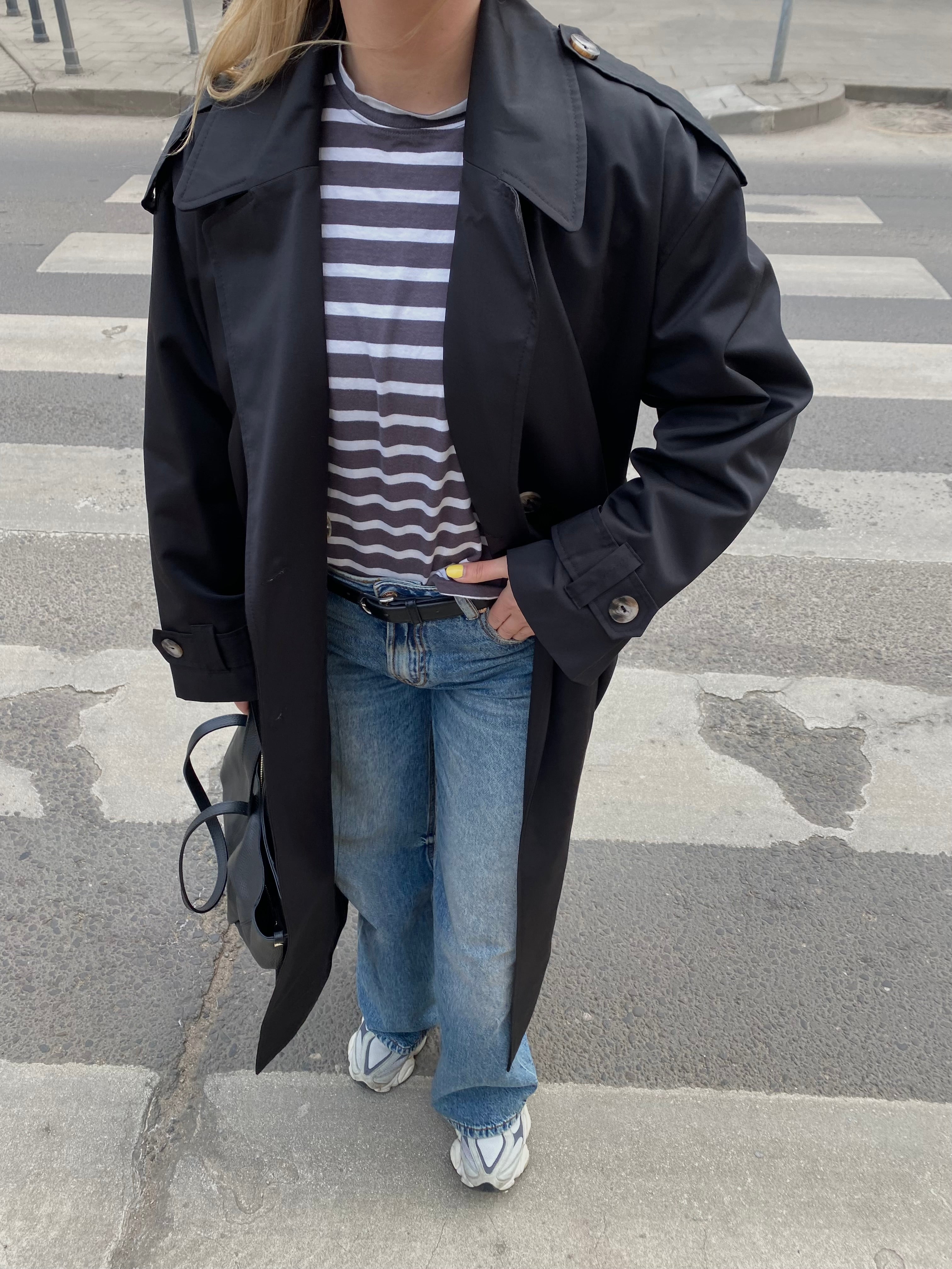 Juodas premium ilgas lietpaltis „Elysian Trench Coat“