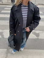 Juodas premium ilgas lietpaltis „Elysian Trench Coat“
