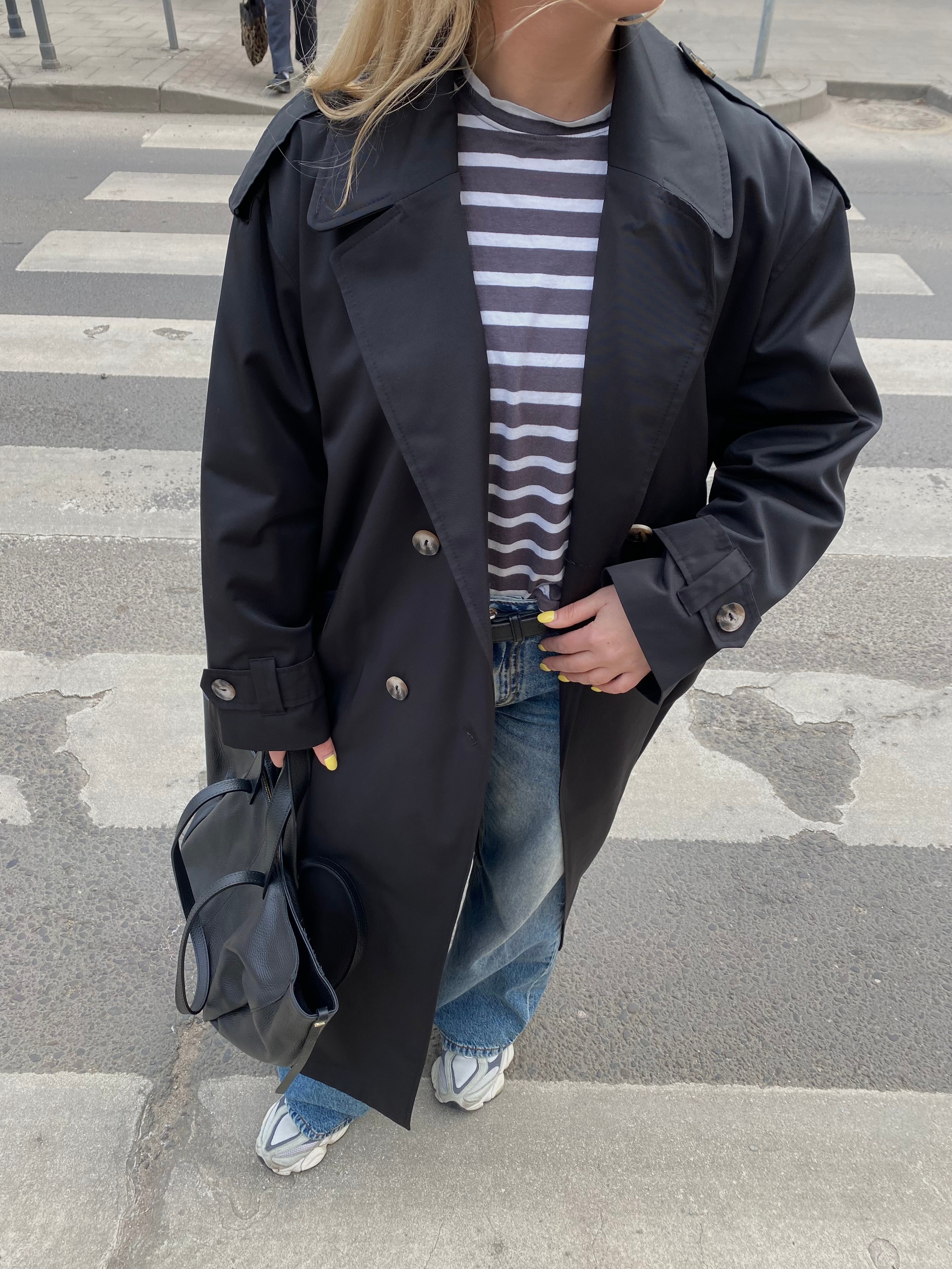 Juodas premium ilgas lietpaltis „Elysian Trench Coat“