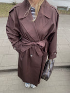 Šokoladinis premium ilgas lietpaltis „Elysian Trench Coat“