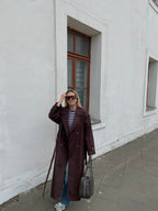 Šokoladinis premium ilgas lietpaltis „Elysian Trench Coat“
