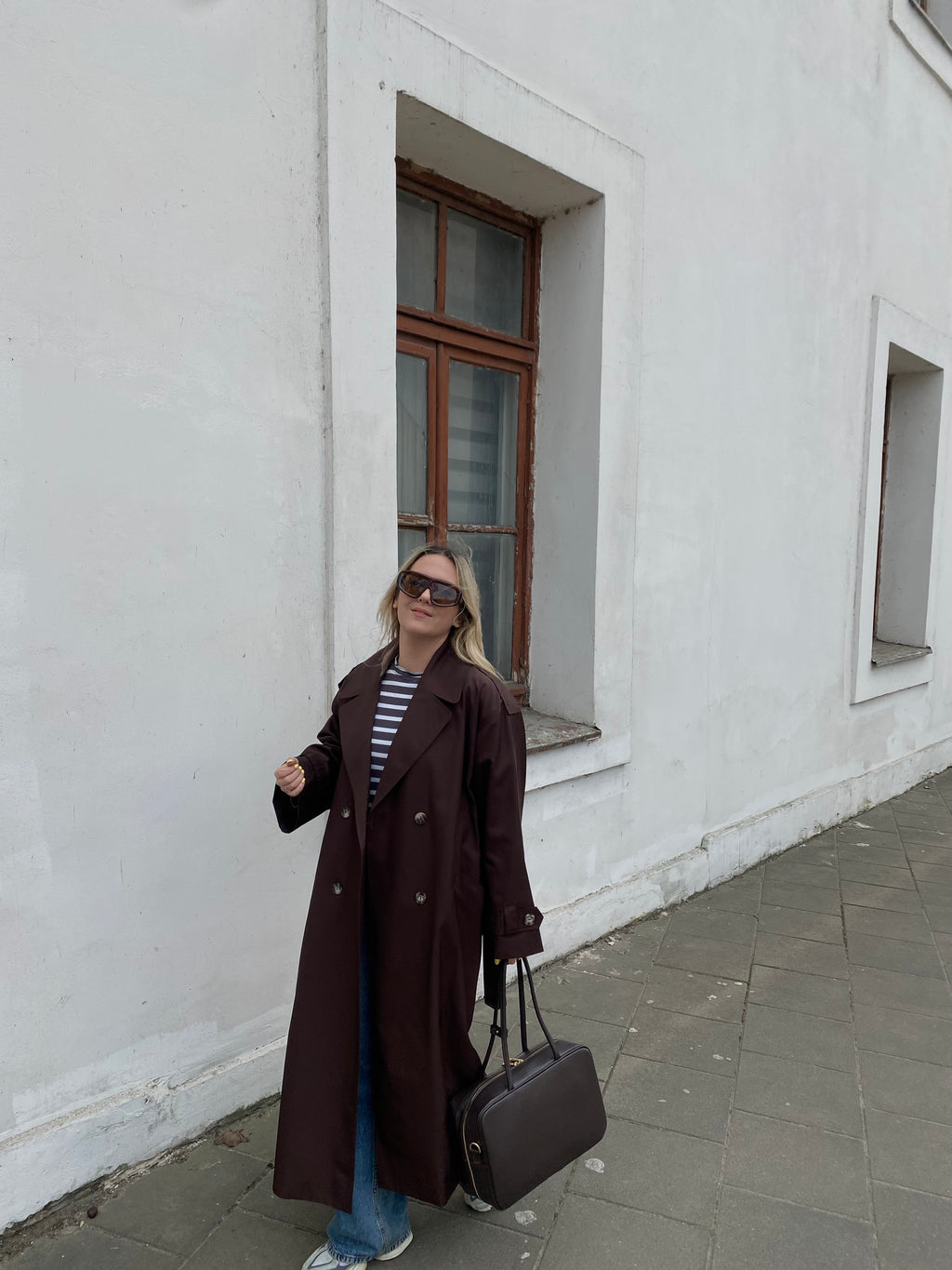 Šokoladinis premium ilgas lietpaltis „Elysian Trench Coat“