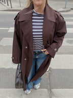 Šokoladinis premium ilgas lietpaltis „Elysian Trench Coat“