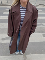 Šokoladinis premium ilgas lietpaltis „Elysian Trench Coat“