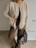 Kreminis kardiganas su kutais “Cream Tassel Cardigan”