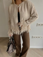 Kreminis kardiganas su kutais “Cream Tassel Cardigan”