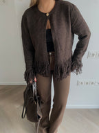 Rudas kardiganas su kutais “Brown Tassel Cardigan” - limited