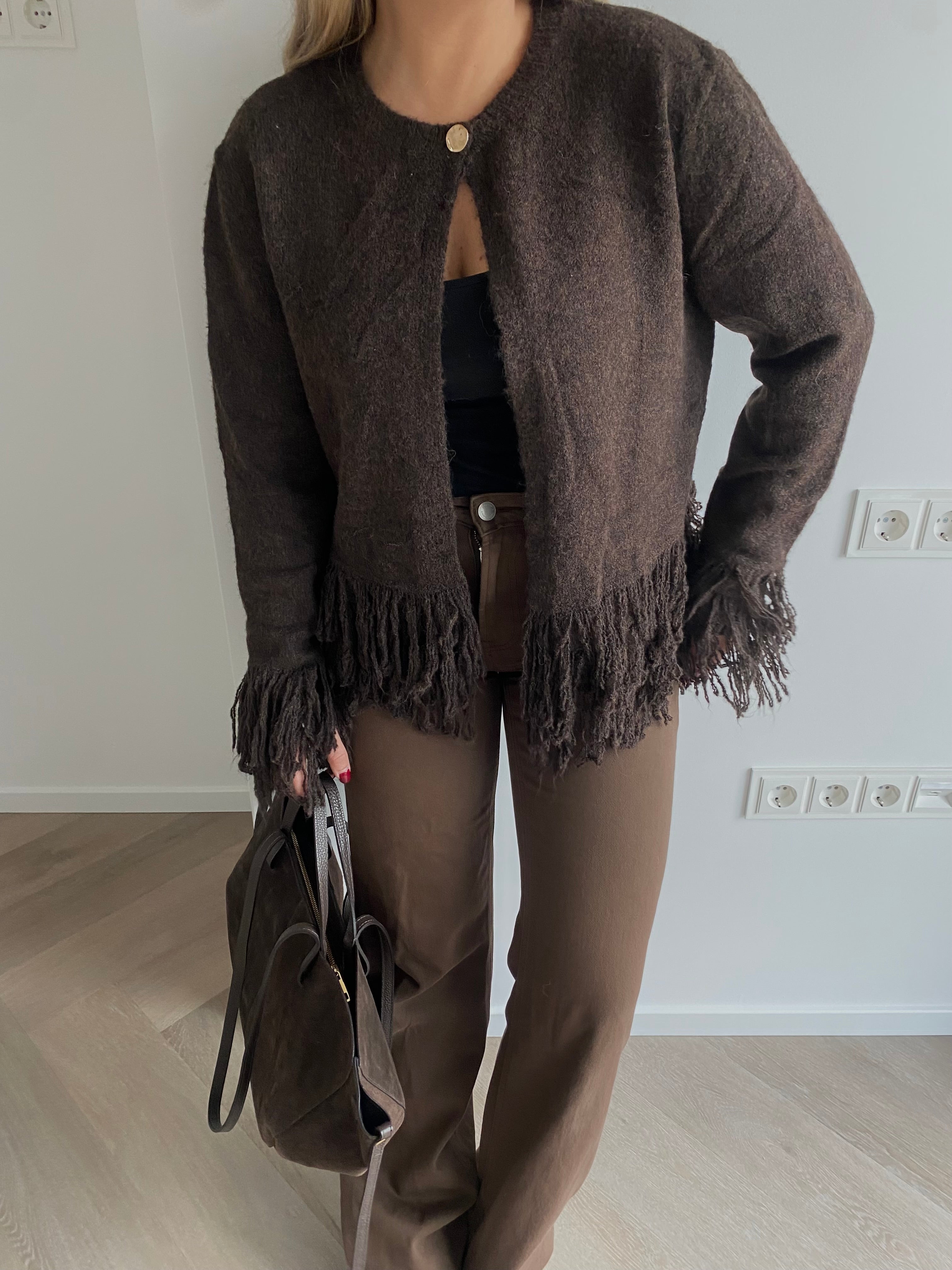 Rudas kardiganas su kutais “Brown Tassel Cardigan” - limited