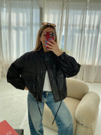 Juoda premium oversize dirbtinės odos striukė „Arlette High Neck Jacket“