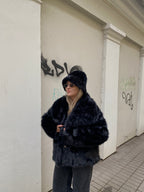 Juoda dirbtinio kailio bucket hat kepurė “Black Luxe Faux Fur Bucket Hat”