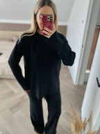 Juodas kostiumėlis su vilna “Black Wool Lounge Set”