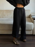 Juodas pašiltintas laisvalaikio komplektas su gobtuvu „Black Zip Hoodie Lounge Set“