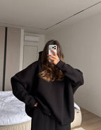 Juodas pašiltintas laisvalaikio komplektas su gobtuvu „Black Oversize Hoodie Lounge Set“