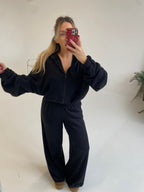 Šiltas megztas laisvalaikio komplektas su vilna “Wool Cozy Black Set”